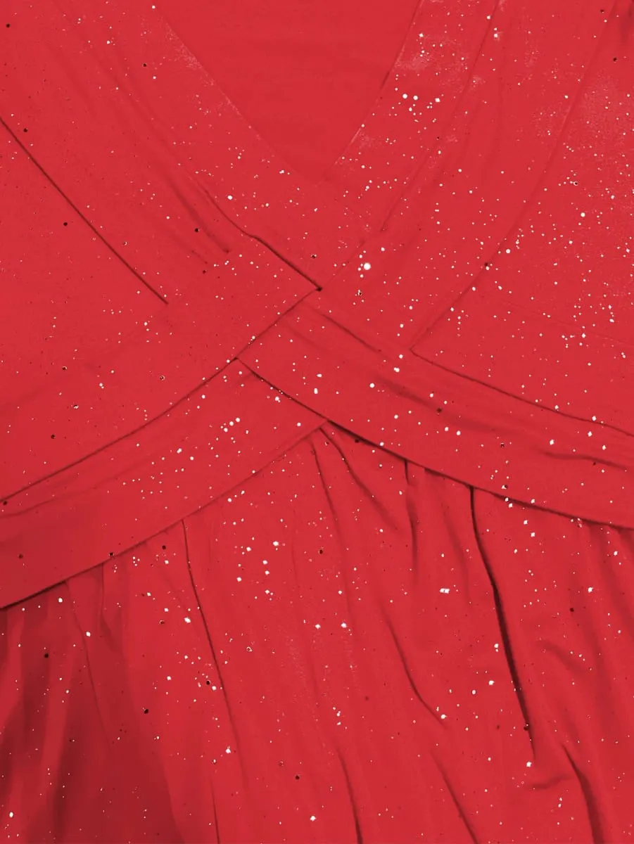 Ladies' elegant plus size powder sprinkled shiny twisted knot with pockets V-neck dress — image 4
