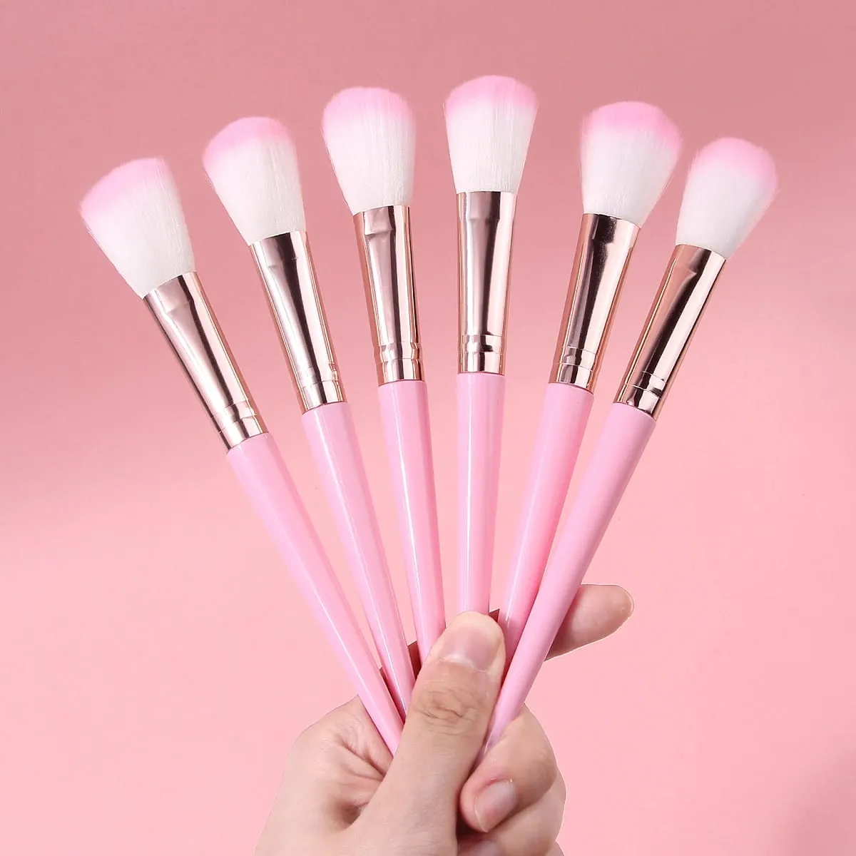 6Pc Daily Use Makeup Brushes Soft Pink Hair Blush Powder Brushes Airy Flawless Finish Professional Face Cosmetic Tool Kit — image 3