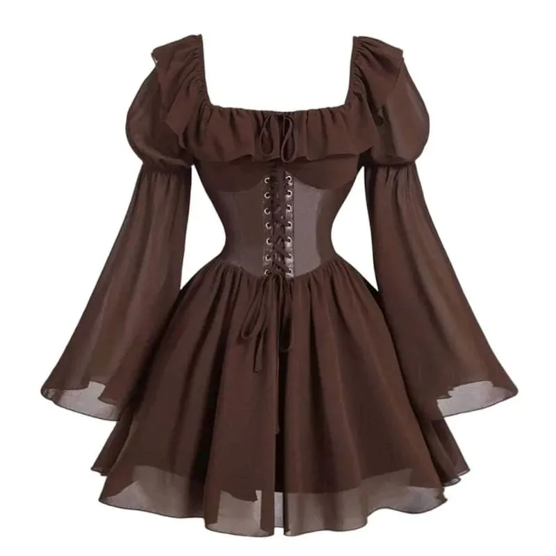 Renaissance Period Medieval New Long Sleeved Women's Bubble Sleeve Dress Halloween Fashion Retro New Party Waist Cinched Skirt — image 6