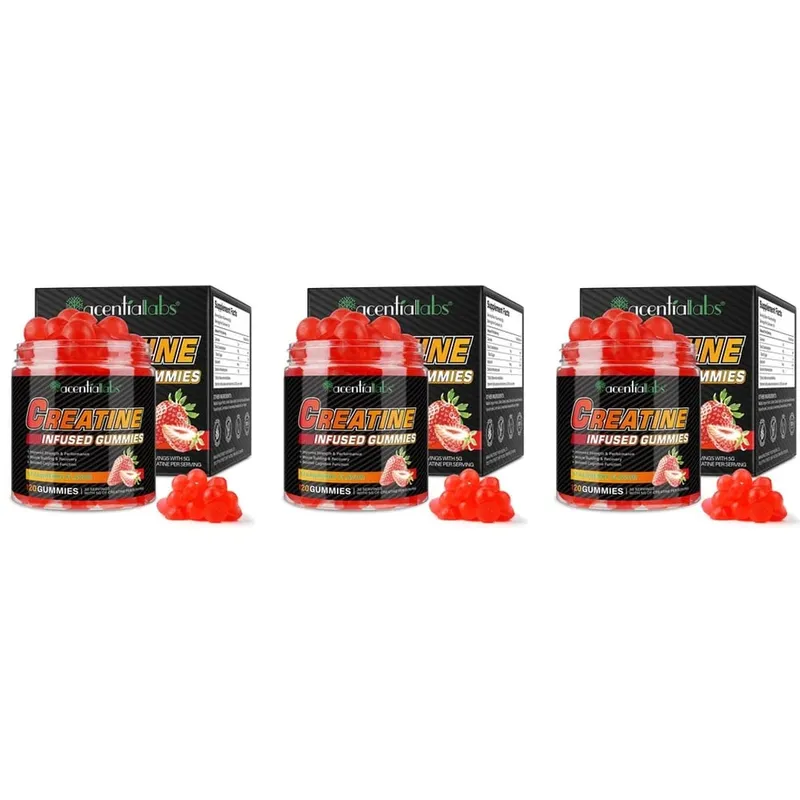 Acentilabs Creatine Monohydrate Gummies for Strength and Performance Muscle Building and Recovery Strawberry 120 Gummies — image 9
