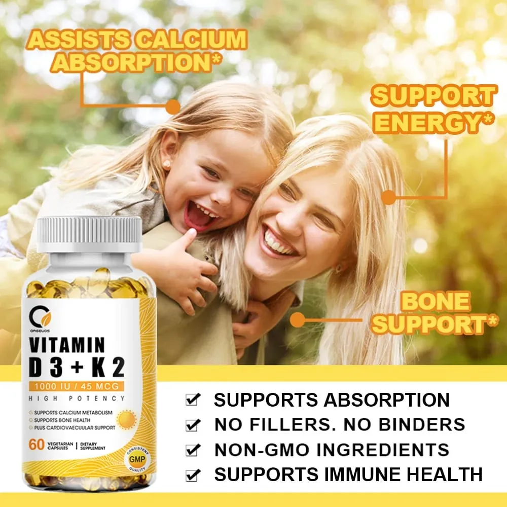 D3 + K2 Vitamin Dietary Supplement - Bone and Heart Health Support Help Regulate Calcium Metabolism - 120 Softgels — image 6