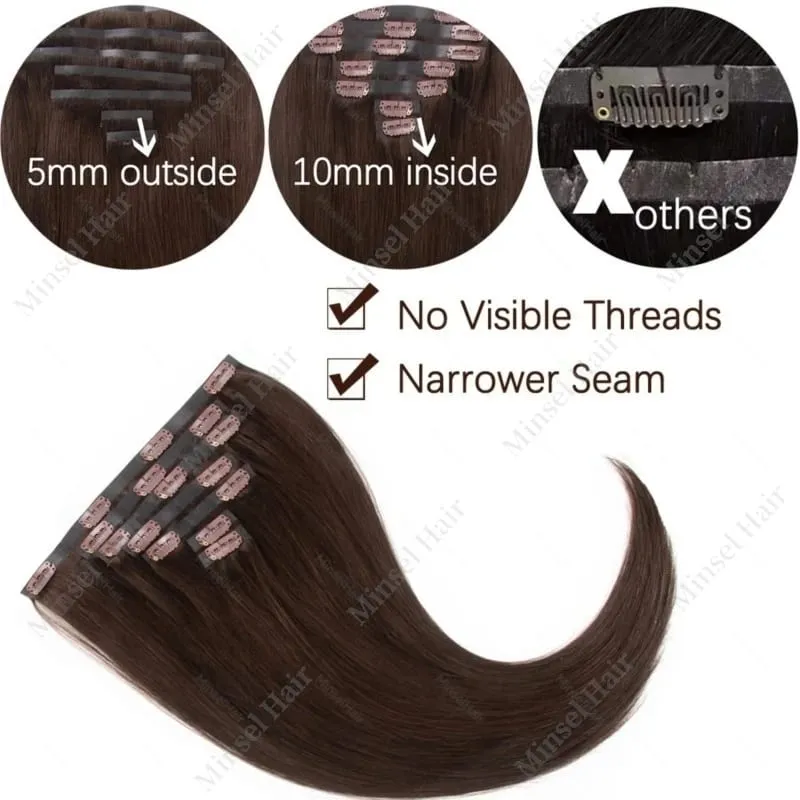 PU Clip Ins Human Hair Premium Remy Clip In Extensions On Tape Weft Silk Straight European Real Natural Hair 14-24inch 7pcs 110G