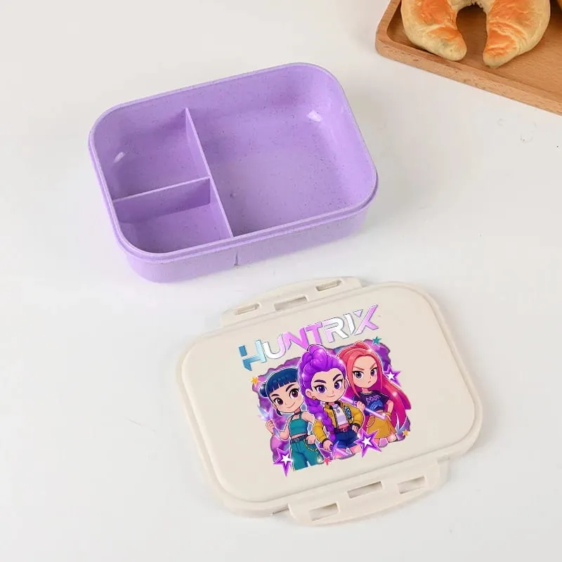 Demon Hunters Lunch Box for Boy Girl Cute Mira Zoey Jinu Portable Plastic Bento Box with Dinnerware Food Fruit Container — image 9