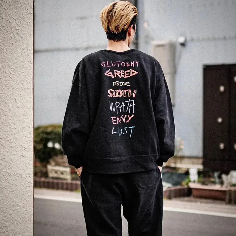 Autumn Winter Classic Overlapping Logo Print Saint Sweatshirts Men Women Couple Colorful Letters Graffiti Washed Black Pullovers — image 45