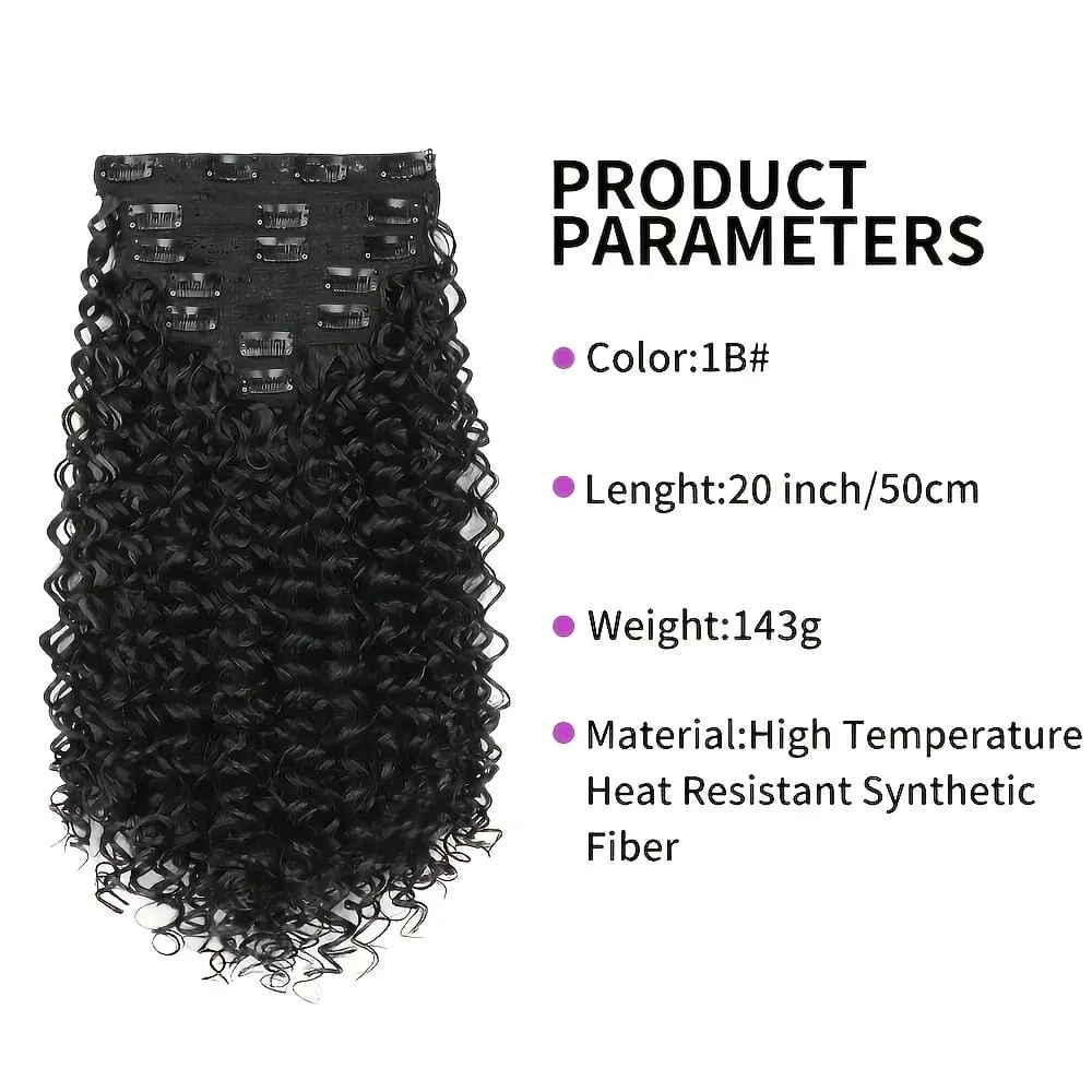 7pcs Clip In Curly Hair Extensions Suitable for Women - 50.8 cm Deep Wave Synthetic Hair with Clips Heat Resistant Fiber — image 5