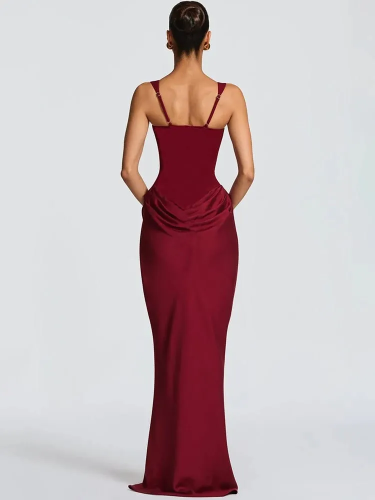 Mozision Elegant Backless Sexy Maxi Dress Women Gown Fashion Square Collar Sleeveless Skinny Ruched Club Party Long Dresses — image 3
