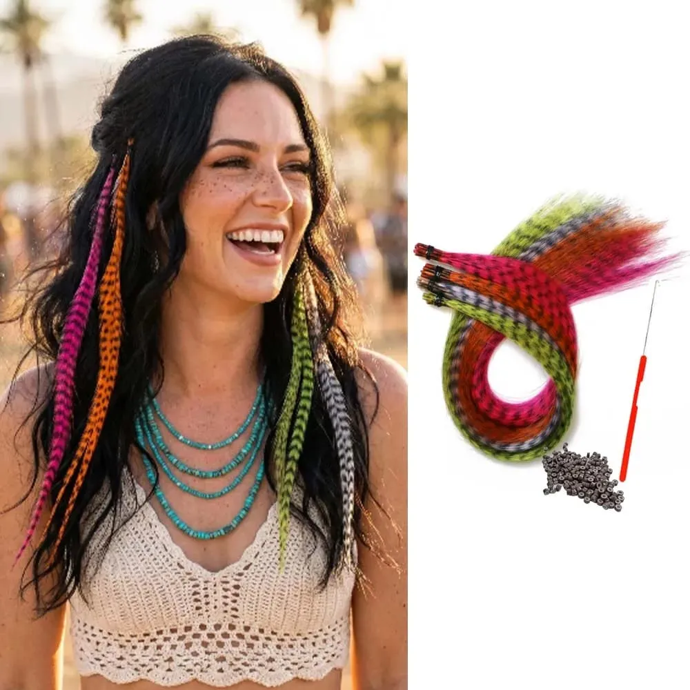 16''4 mixed-color I-TIP Sweet-Cool Hot Style Y2K MillenniumHot Girl Neon Leopard Print Colorful Feather synthetic hair extension