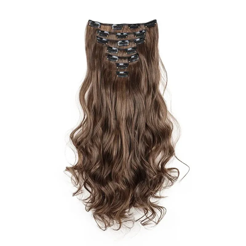 Long Straight Hairstyle 16 Clips 7 Pcs/Set Hair Extensions Natural Synthetic Blonde Black Hairpieces Heat Resistant For Women Kp