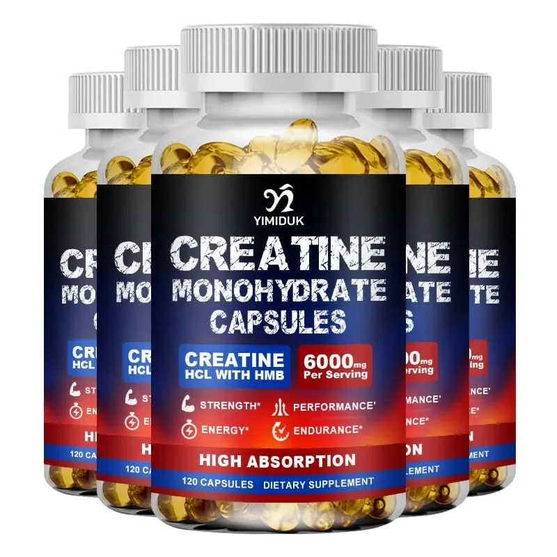 Creatine Monohydrate 6000mg Capsules with Creatine HCL & HMB Boost Lean Muscle Improve Training Endurance Ease Muscle Fatigue