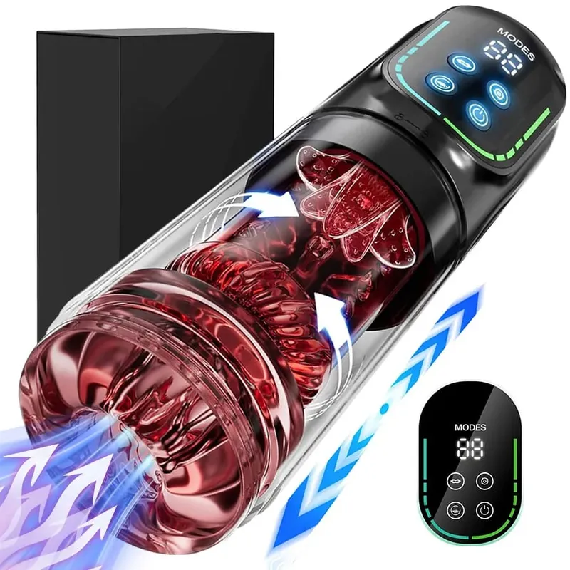 Male Masturbator Penis Pump with 9 Sucking Thrusting Heating Modes Stroker Blowiob Machine LCD Display Adult Sex Toy for Men