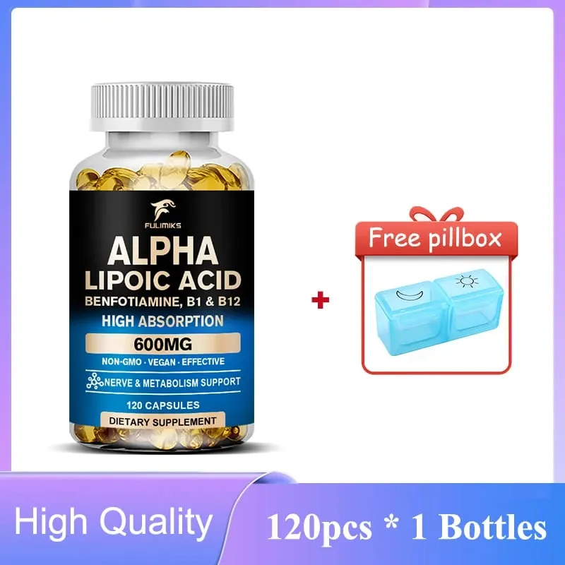 Alpha Lipoic Acid Capsules with Vitamin B12 for Energy Support Heart Health Neuropathy Relief Dietary Supplemen Non-GMO