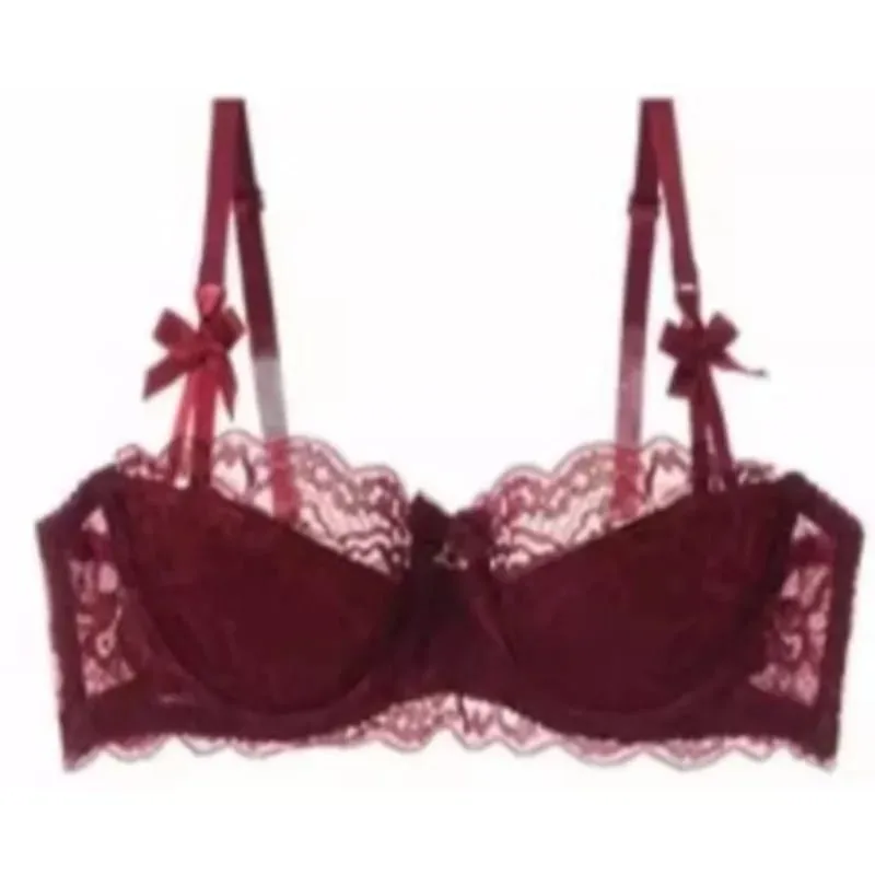 French Pure Passion Bow Shaped Shoulder Strap Lace Sexy Half Cup Push Up Bra Set Women's Thin Lingerie Big Breast Small Cup S-XL — image 2