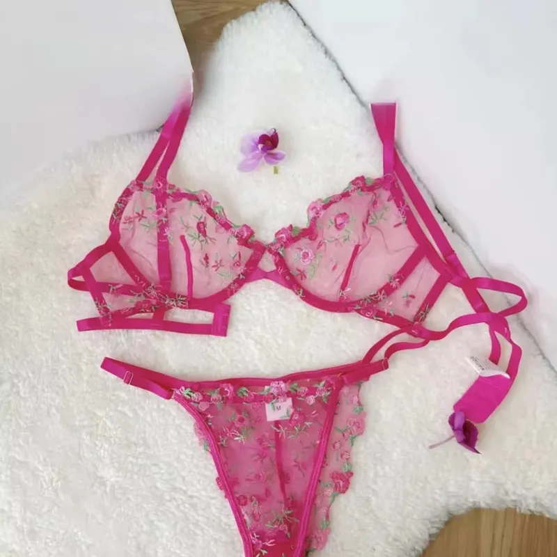 French Elegant Lingerie Set-Floral Embroidery Semi-Transparent Bra & Brief Black Sensual Women's Underwear Luxury Intimates — image 16