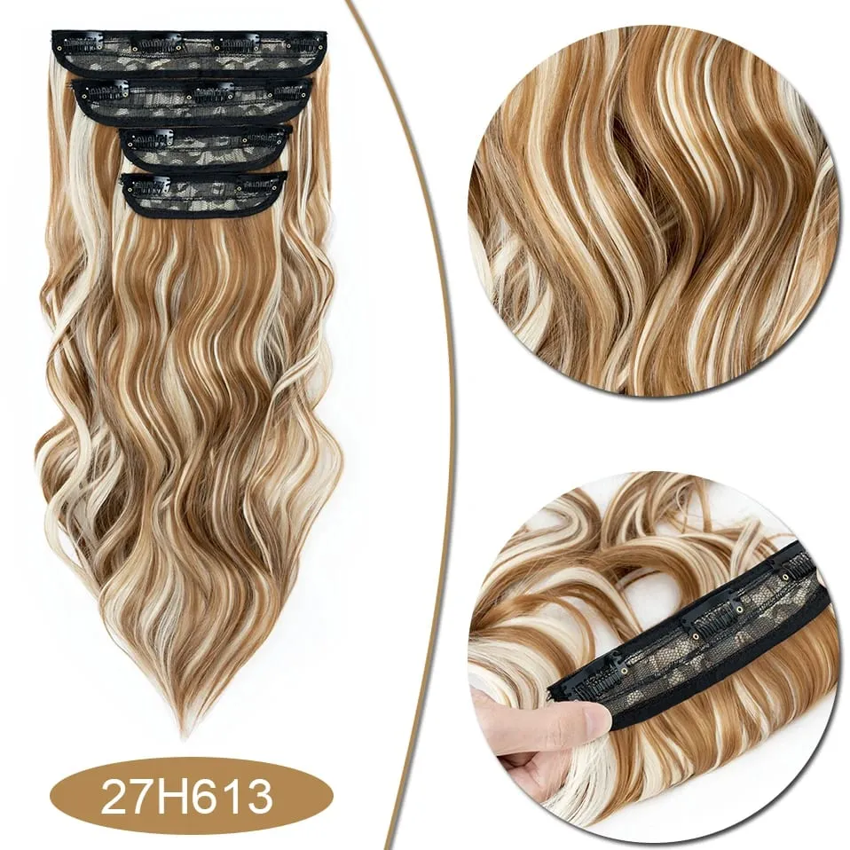 S-noilite Synthetic Hair 22inch Clips In Hair Extensions Long Wavy Clip In Hair Thick Double Weft 4Pcs/set Hairpieces For Women — image 23