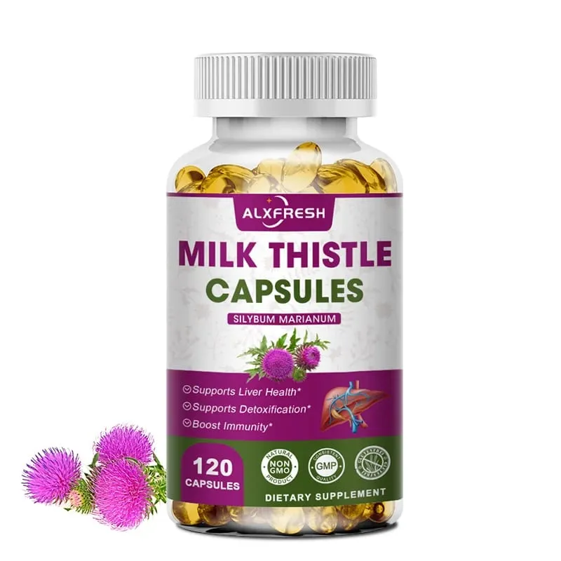 Økologisk marietidselekstrakt 1000mg kapsel og mælkebøtte til antioxidant detox-understøttelse af leversundhedsfunktion urtetilskud
