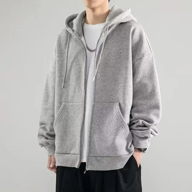 Male Clothes Black Solid Sweatshirt For Men Full Zip Up Hooded Hoodies Winter Young On Sale Offers High Quality Korean Style S — image 5