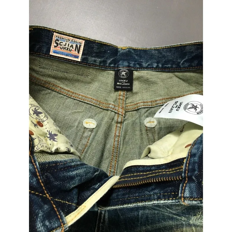 Heavy duty denim pants for men nostalgic trend 2025 new style distressed washed loose straight leg scratch jeans — image 5