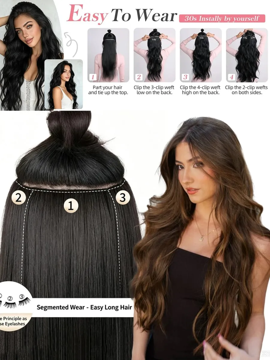 3PCS 24Inch Synthetic Long Curly Wavy Clip In Hair Extension Lightweight Black Brown Hair Accessories Invisible Women Daily — image 7