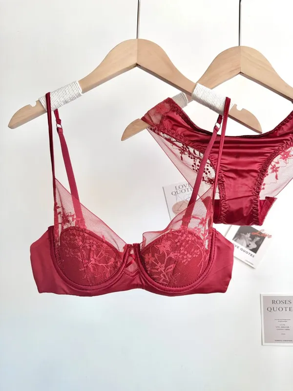 Women Lace Bra Panty Set Soft Underwire Thin Cup Push‑Up Support Intimates Lingerie Suit For Small Bust 32‑38 Fashion Underwear — image 13