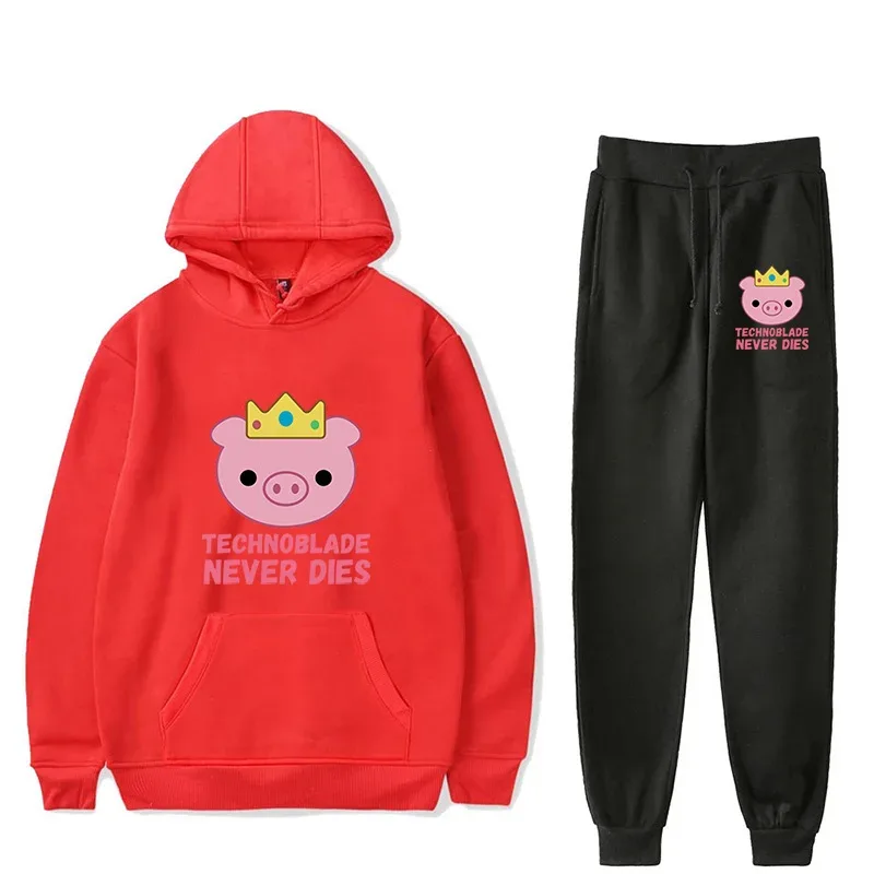 Harajuku Comfortable technoblade Print Sweatshirt Sweatpants Suit Men/Women Hoodies+ Trousers Suit Cute 2 Piece Set Clothes — image 3