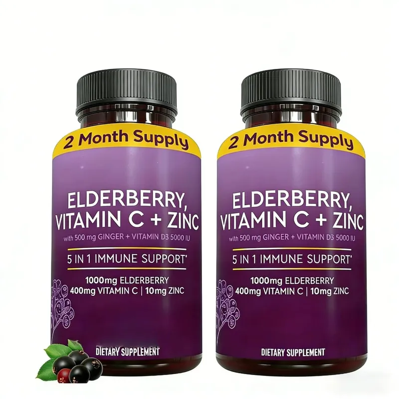 แคปซูล Elderberry พร้อมวิตามินซีสังกะสี D3 ขิง Sambucus Black Elderberry Herbal Blend การสนับสนุนสุขภาพรายวันสำหรับผู้ใหญ่ — image 9