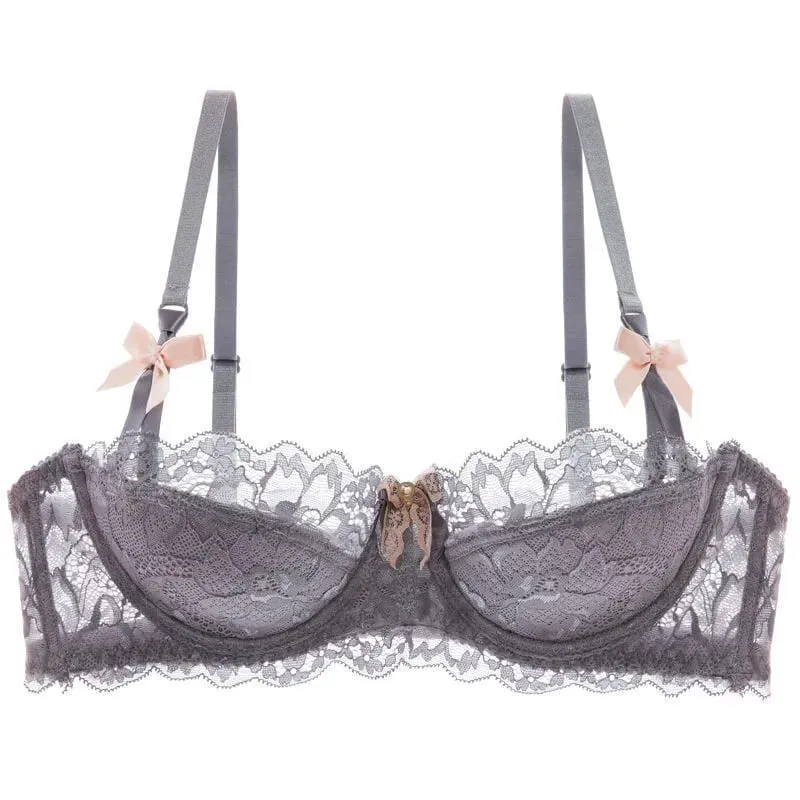 セクシー French Lace Half Cup Bra Set Bow Shoulder Strap Thin Large Bust Minimizer Pure Desire Lingerie For Teen Girls Daily Outfit — image 11