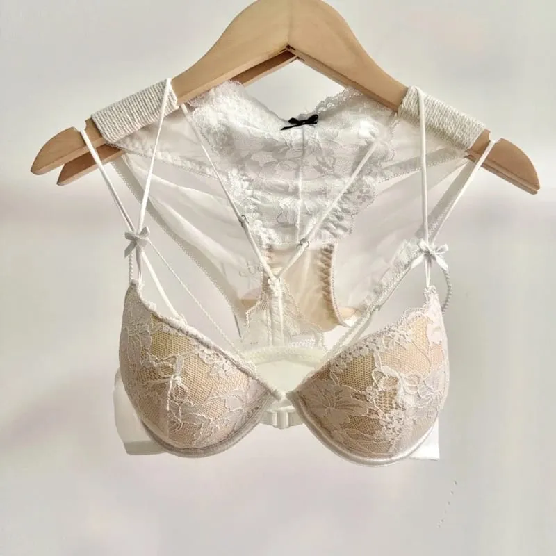 Minimal Romantic Coquette Lace Front Clasp Bra Set Wirefree Ultra Thin Straps Beauty Back Small Bust Create Curvy Lookr MOYISU — image 2