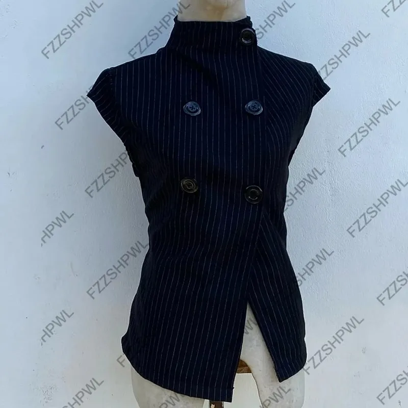 Button Harajuku Y2k Tank Top Stripe Graphic Print Punk Crop top Streetwear Rock Goth Vest Subculture Spicy Girls Sleeveless Top — image 3