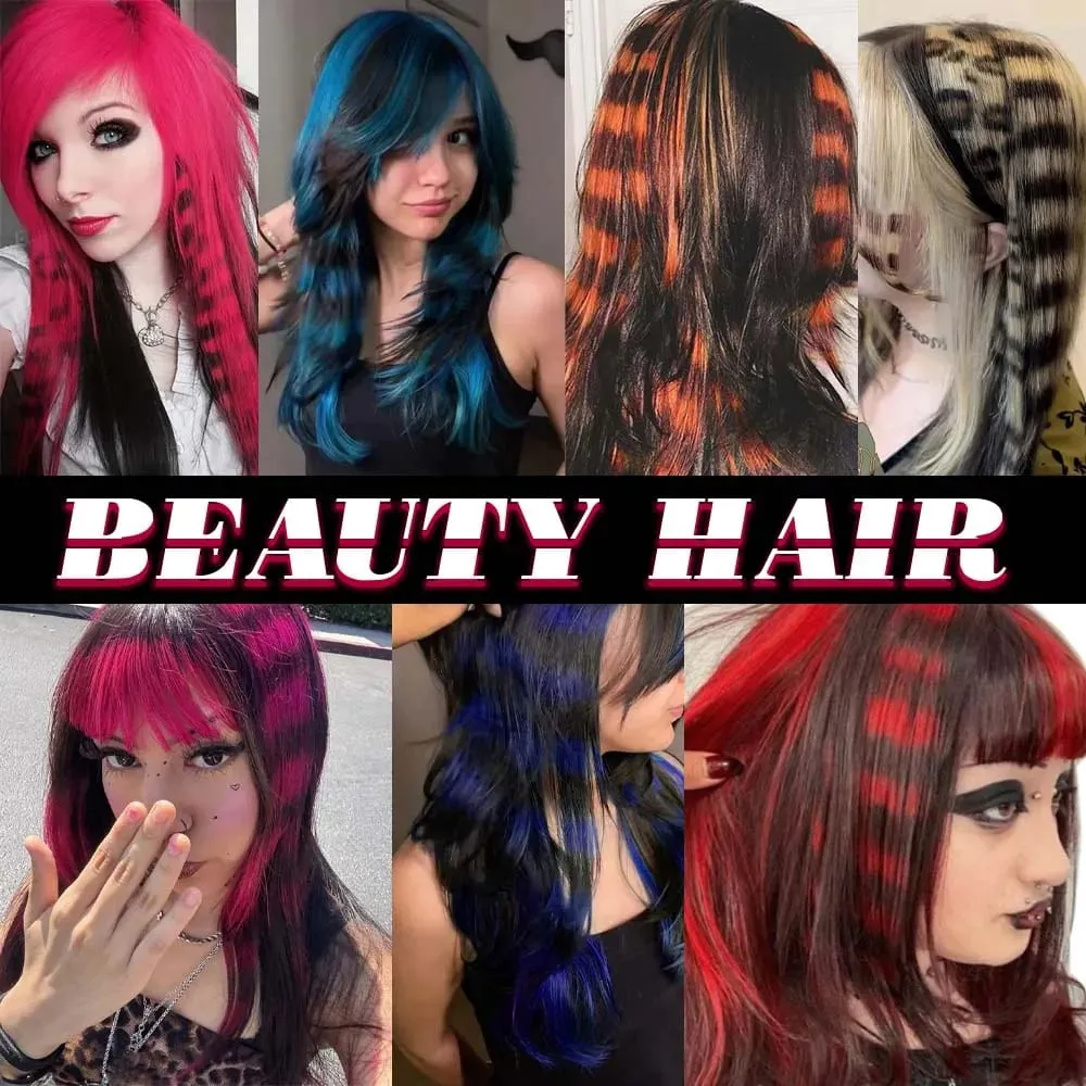 10pcs/set Stripe Printed Hair Colorful Long Straight Hair Pieces Synthetic Clip-in Hair Extensions for Daily Use Party Christmas — image 8
