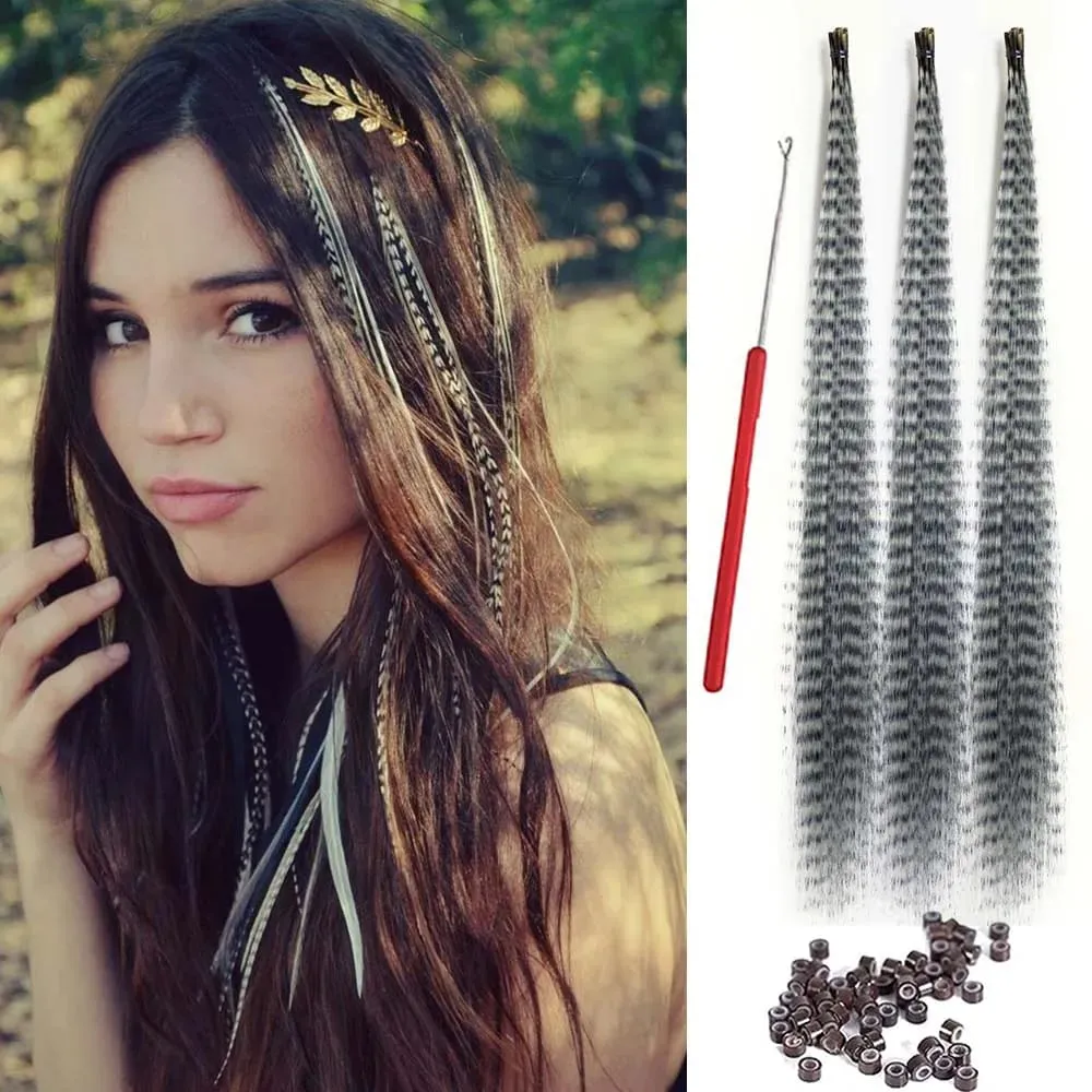 30strands Feather Hair Extension Fake Hair I Tip Rainbow Synthetic Hair 16inch Hairpiece Feather for Hair Extension Y2K Festival — image 14
