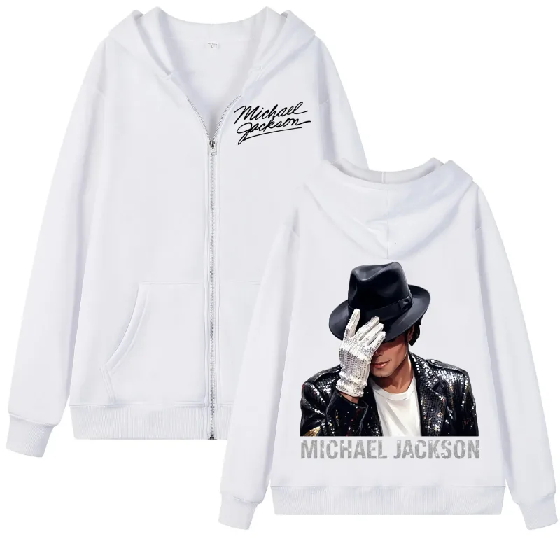 90's Rock Singer Michael Jackson Zipper Hoodie Vintage Fashion Zip Up Hooded Sweatshirts Men Women Casual Loose Fleece Pullovers — image 3