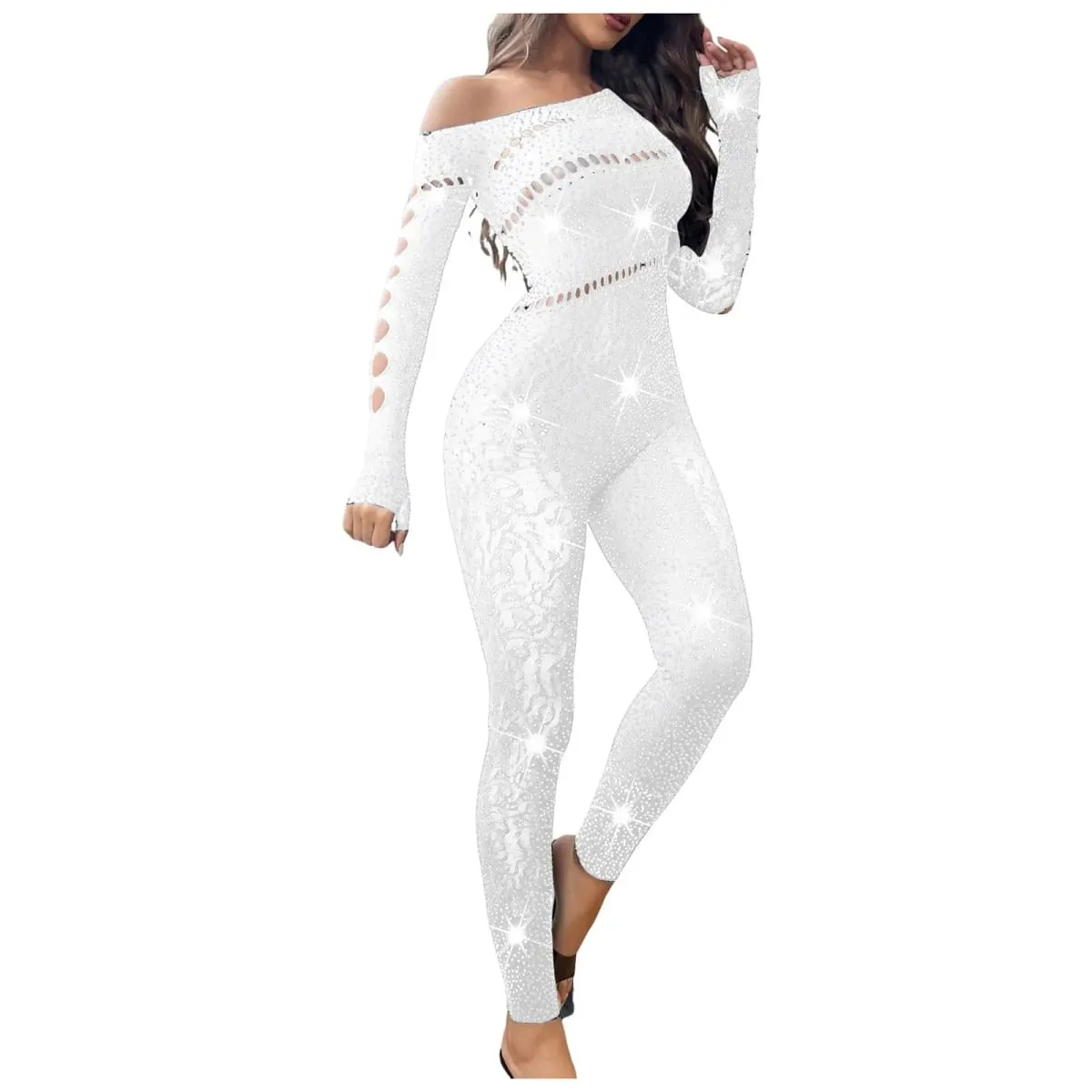 2025 Lace Embroidery Bra Set Women Sexy Mesh Rhinestone Jumpsuit Long Sleeve See Through Sexy Bustier Lingerie for Women — image 3