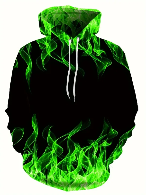 2024 Creative Flame 3D Print Hoodie Cool Hoodies Mens Spring Autumn Pullover Hooded Sweatshirt Oversized Harajuku Y2k Clothes