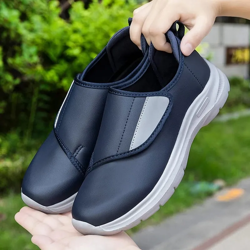 Men's Orthopedic Diabetic Leather Sneakers Adjustable Hook & Loop Wide Fit Open Shoes for Swollen Feet Comfortable Walking Shoes — image 6
