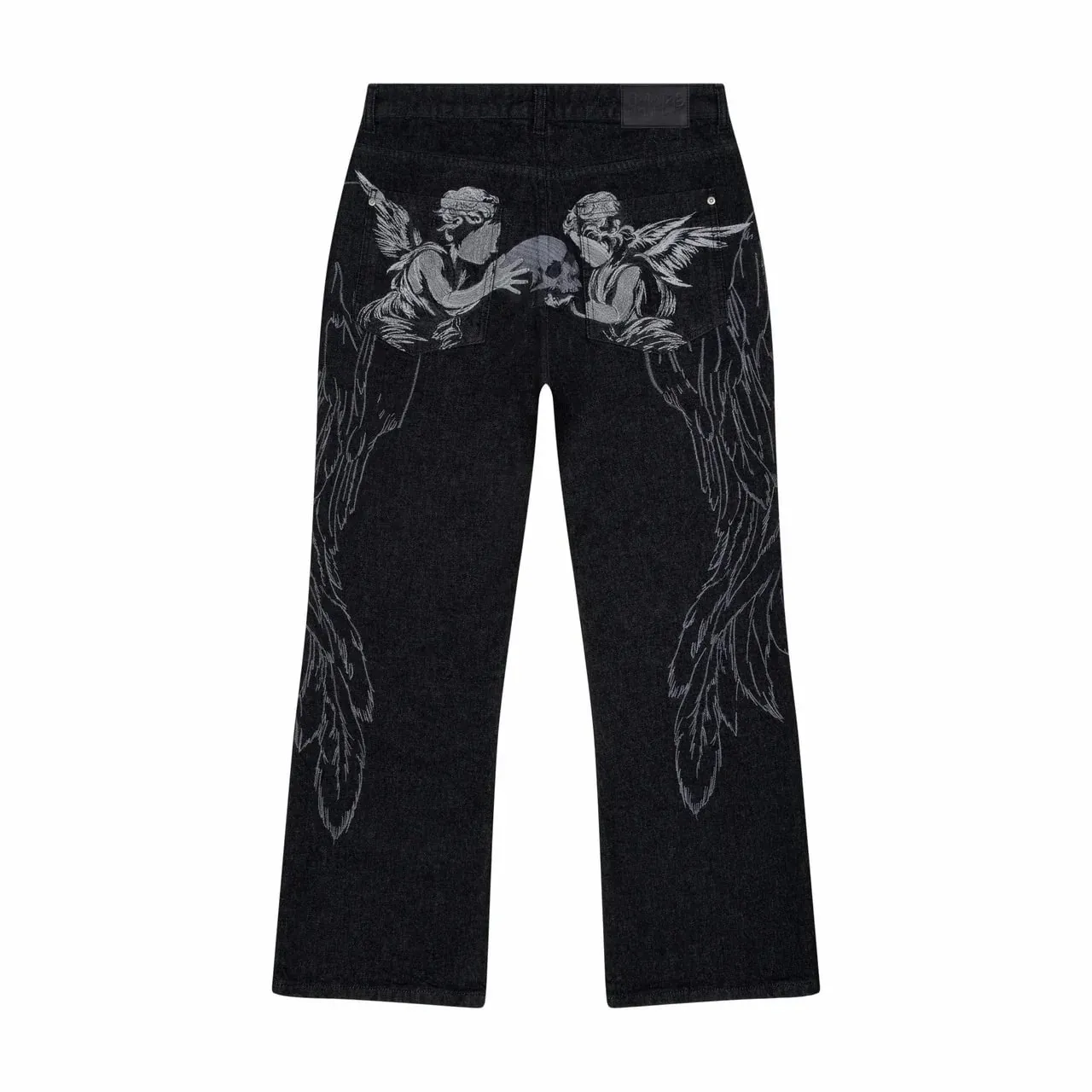 Black Winged Angel Skull Embroidered Baggy Denim Jeans Men Y2K Streetwear Vintage Oversized Cotton Casual Hip Hop Fashion Pants — image 4