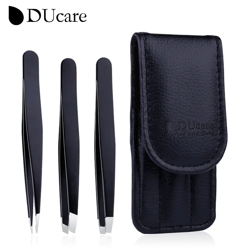 DUcare Professional Tweezers for Eyebrows Lash Twizzer Stainless Steel Eyelash Extension Classic Slant 3pc Hair Removal Tweezers — image 2