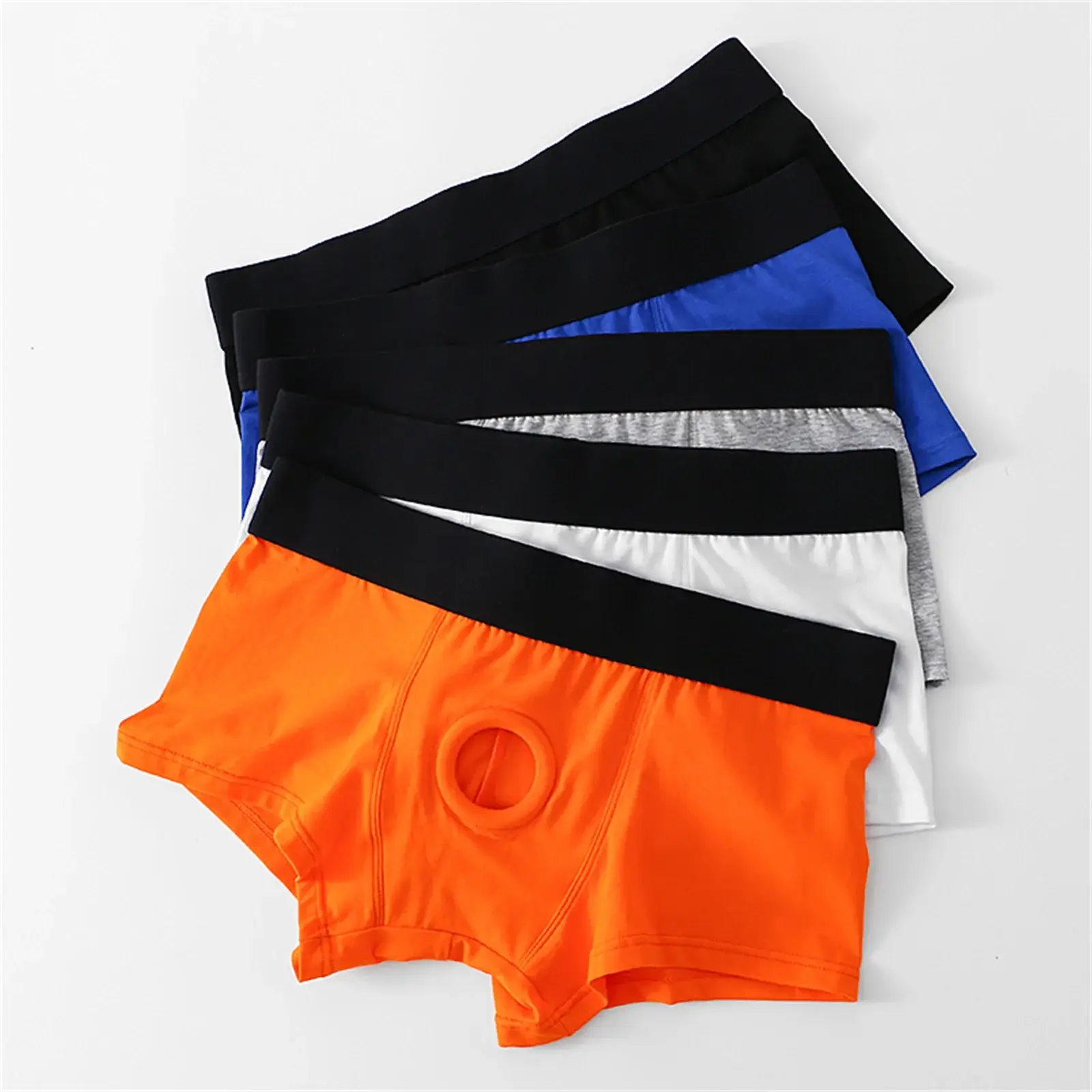 Men's Boxers Front Hole Pouch Underwear Silicone Cockring Sexy Boxershorts Malapad na Waistband Cotton Underpants Hollow Out Lingerie — image 12