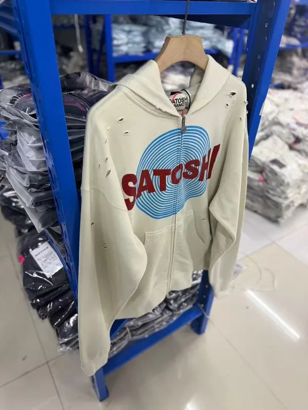 New Arrival Satoshi Zip Hoodie Destroyed Hole Design Loose Cotton Casual Outdoor Jacket Tops — image 18