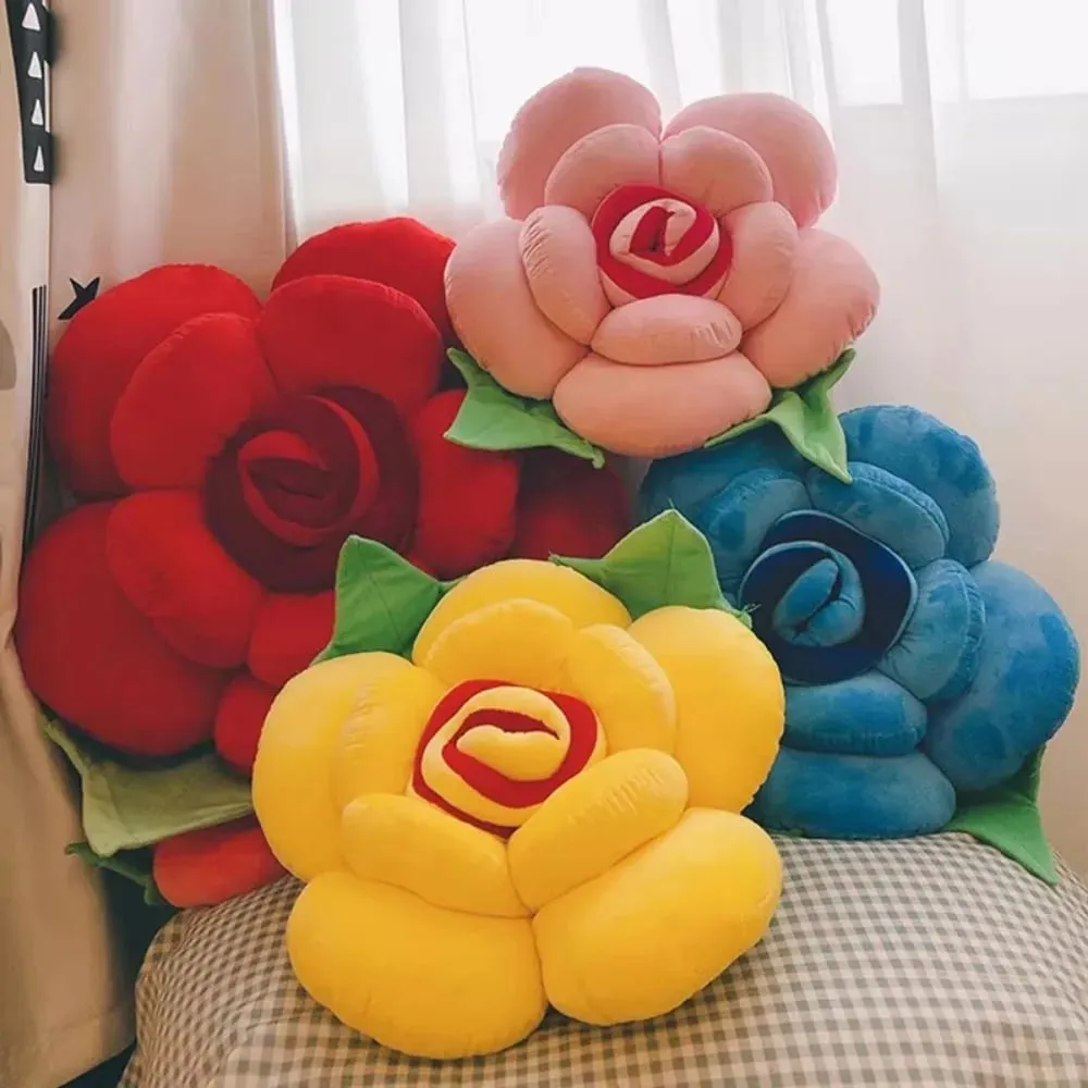 New Large Rose Shaped Pillow Simulated Colorful Sofa Flower Cushion Plush Car Interior Cushion Wedding Party Supplies — image 2