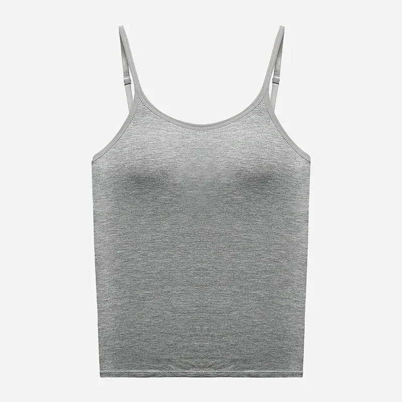 1pcs Girls Basic Solid Vest Female Casual Sleeveless Strap Top Four Season Traceless Women Tank Tops With Padded Cups Vests — image 7