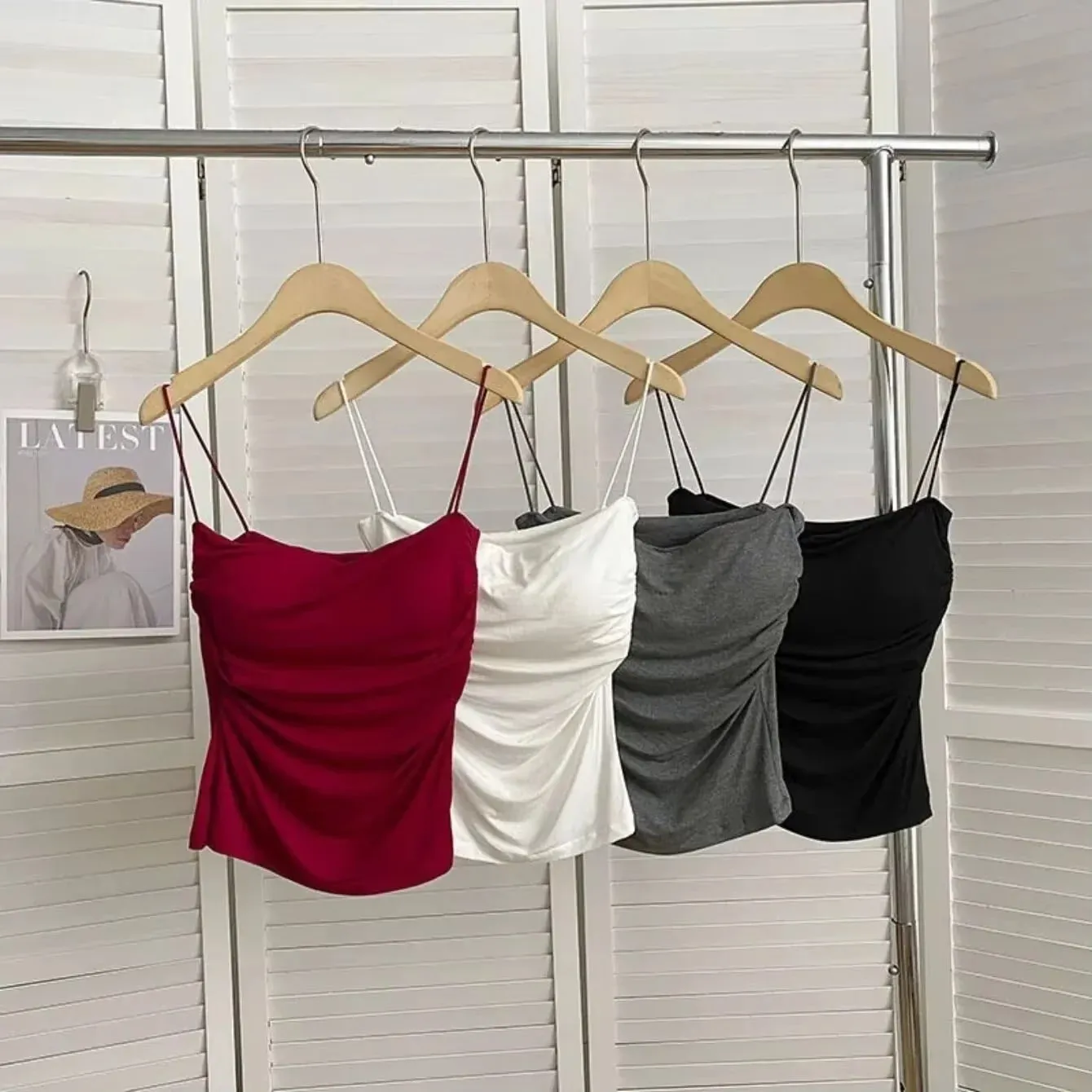 Sexy Short Top With Thin Straps Plain White Tank Top Korean Style Women's Sleeveless Top Tank Underwear Fitted Camisole — image 2