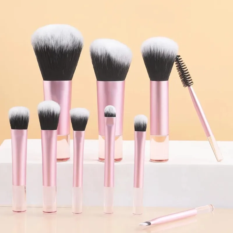 10pcs Pink Makeup Brush Set for Beginners Mini Portable Foundation Eyeshadow Brushes with Crystal Handle Includes Brush Pouch — image 26