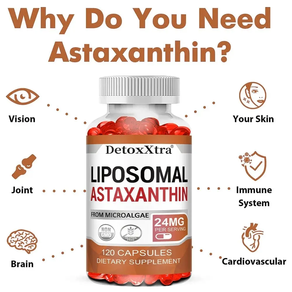 Liposomal Astaxanthin Supplement 24 MG Antioxidant Stronger Than VIT C Support for Cardiovascular Gut Skin + Eye Health — image 6