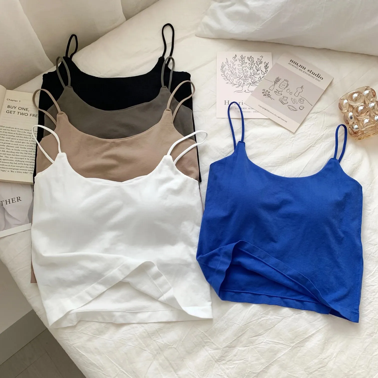 Zjaiss 2026 Summer Pure Desire Sexy Camisole Top Adjustable Spaghetti Strap Crop Top Women's Solid Color Y2K Tank Top — image 2