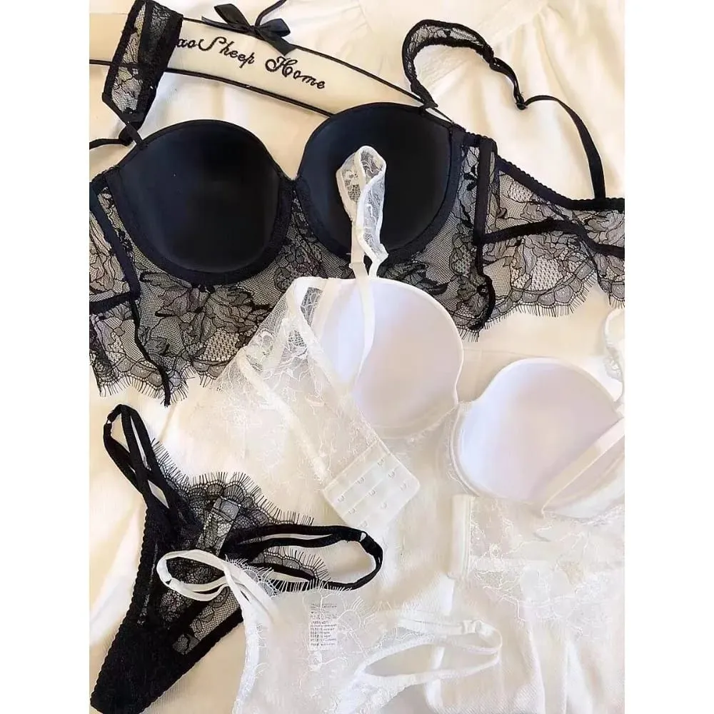 セクシーな Women Chic Lace Lingerie 2‑Pcs Set Soft Underwire Deep U‑Back Thin Cup Push‑Up Summer Breathable Intimate Underwear S-XL — image 4