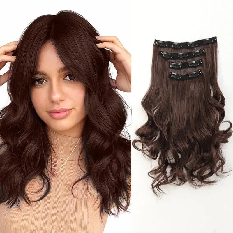Wig piece wig women's four piece set large wave clip hair synthetic hair extensions — image 10