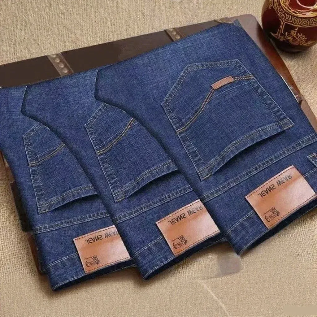 2025 New Business Men's Jeans Casual Straight Stretch Fashion Classic Blue Black Work Denim Pant Trousers Male Clothing — image 1