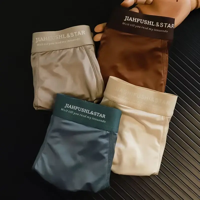 10PCS Men's Underwear Ice Silk High-End Men's Light Luxury Satin Silk Breathable Flat Corner Four Cornered Shorts Without Marks — image 2