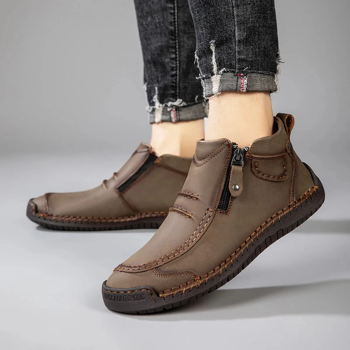 New Autumn Handmade Leather Men Boots Outdoor Design Sneakers Man Breathable Casual Leather Shoes Men Ankle Boots Fall Plus Size — image 6