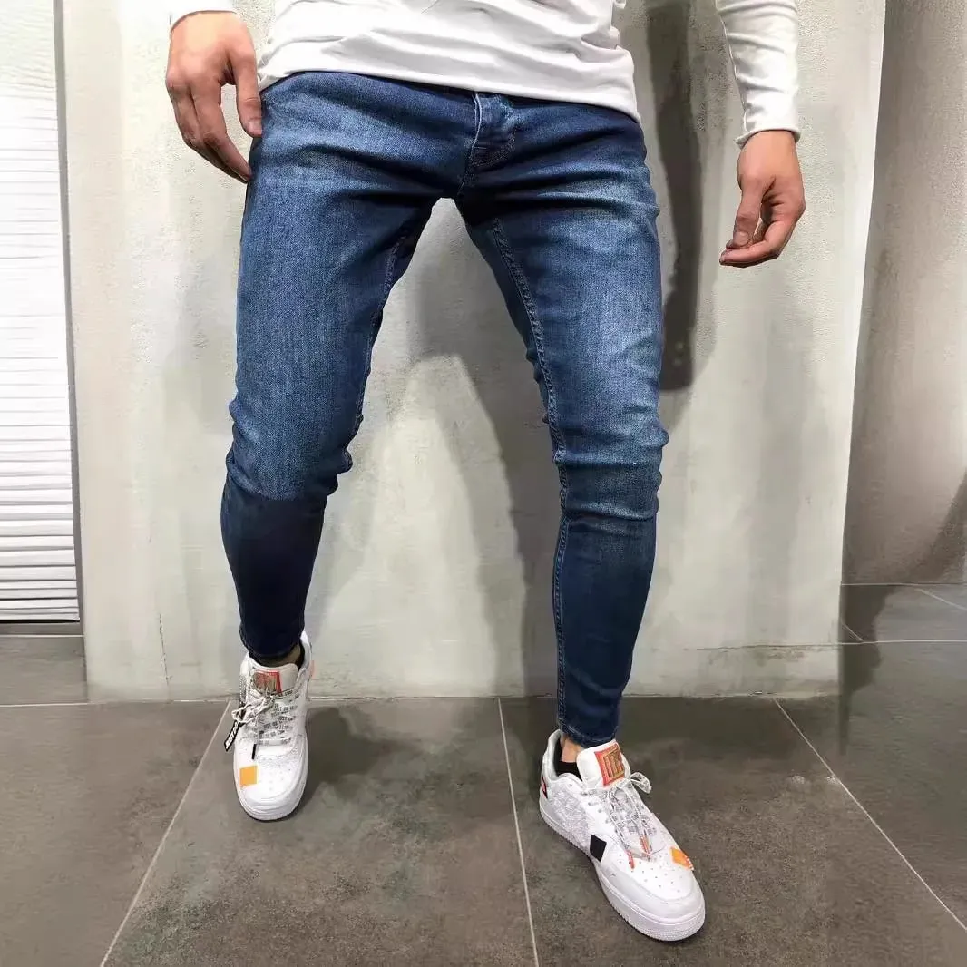 Men New Trendy Slim Fit High Waist Denim Pants Washed Straight‑Leg Casual Jeans For Men — image 5